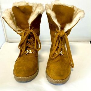 Michael Kors faux fur wedge booties